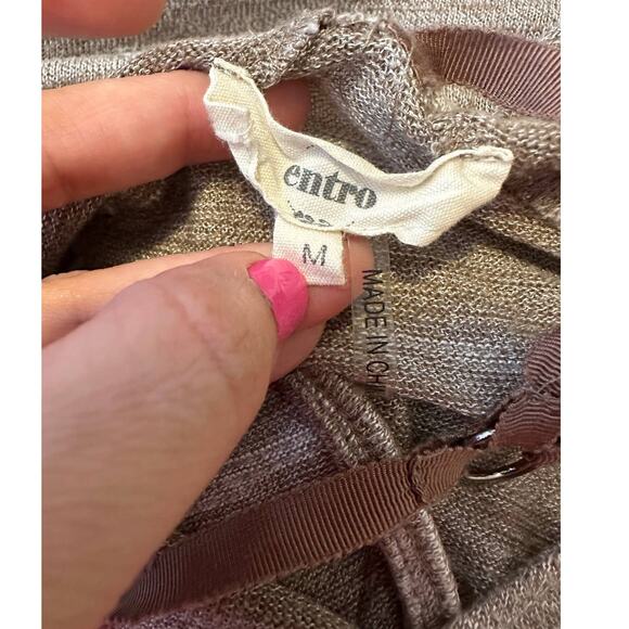 Entro light brown front crossed asymmetrical long sleeves v neck top size M - Picture 5 of 13